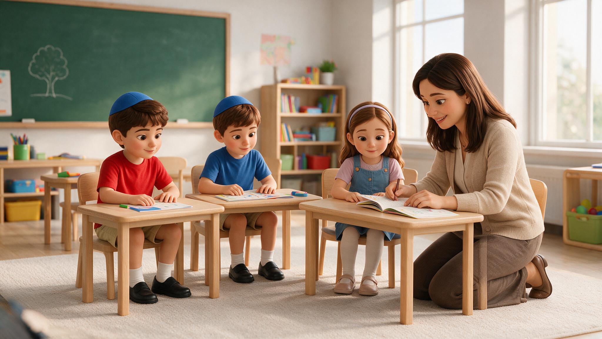 Lehrerin arbeitet mit Kindern in einer kleinen Klasse